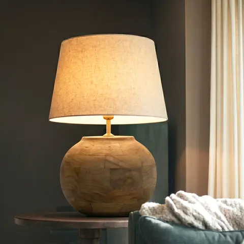Lampa Drewniana Rustykalna Duża Kula Mango 30 cm Matowa