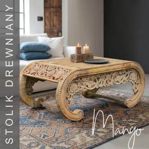 Meble Orientalne | Stolik Rzeźbiony 120 cm Mango Naturalne