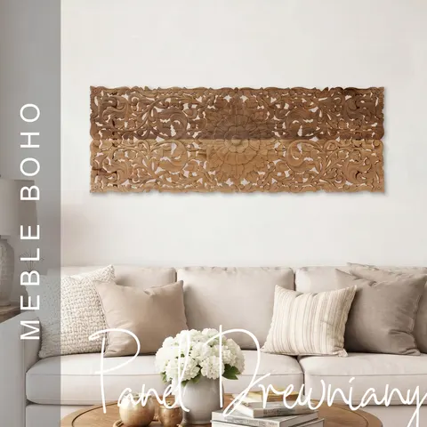 Meble Boho | Panel Drewniany Rzeźbiony 150x50 cm Mango Naturalny