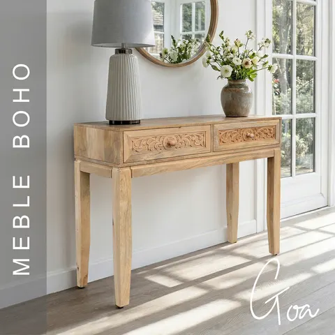 Meble Boho | Konsola Drewniana Goa Mango Naturalna Toaletka