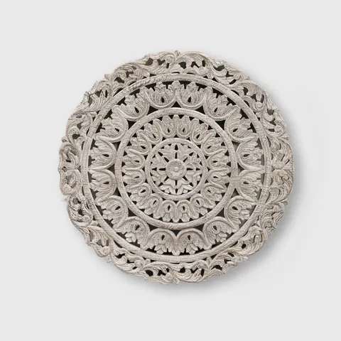 Meble Indyjskie | Panel Rzeźbiony Mandala 90 cm Mango Bielony