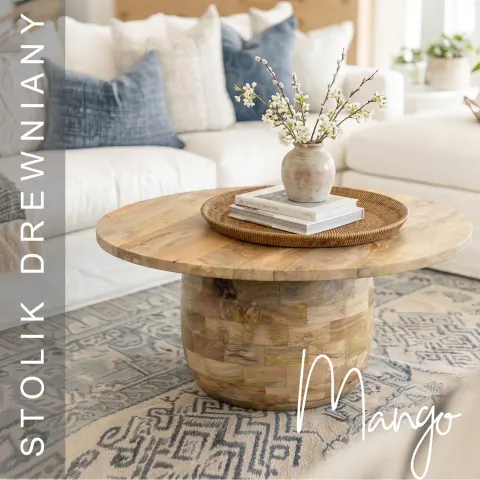 Stolik Drewniany Kawowy Okrągły Mango Naturalny 90 cm