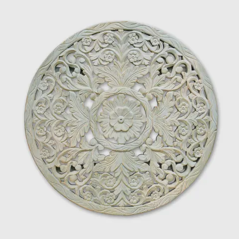 Okrągły panel rzeźbiony z drewna mango przecierany 60 cm