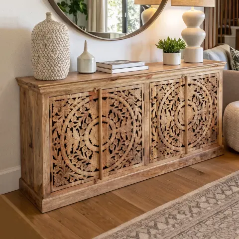 Indyjska Rzeźbiona Komoda Mandala Mango 180 cm - Meble Orientalne
