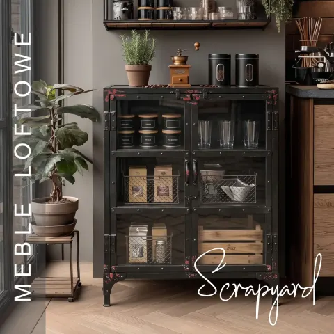 Loftowa Witryna Metalowa Scrapyard Czarna 70 cm