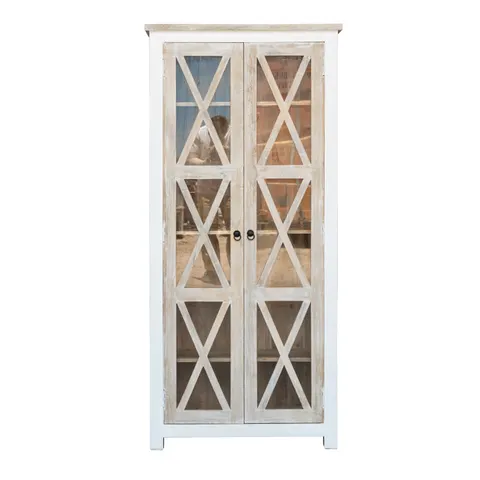 Witryna Drewniana Przeszklona Hampton Mango Bielona 90 cm