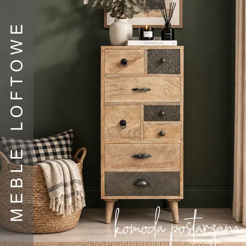 Wąska Komoda Drewniana Postarzana 41 cm | Meble Loftowe