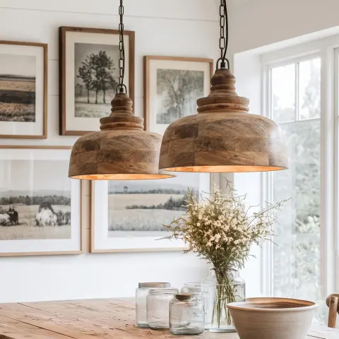 Lampa Sufitowa Drewniana Wisząca 40 cm