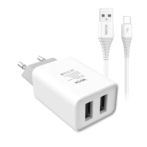 Ładowarka sieciowa 2x USB 5V 2.1A + kabel micro usb 1m VA0052micro Vayox