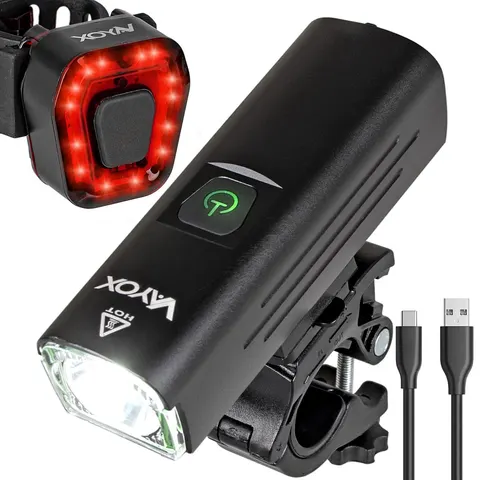 Zestaw lampka rowerowa tył i przód LED USB moc vayox