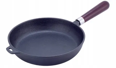 Patelnia żeliwna głęboka 26 cm drewniany uchwyt Kamille 4811V
