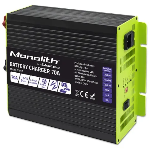 Ładowarka sieciowa 230 V/12 V Qoltec Monolith 70 A LiFePO4/AGM/GEL