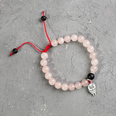 Bransoletka BOHO OWL kwarc różowy
