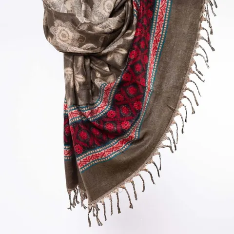 Szal ETHNO FLOWER 72 khaki