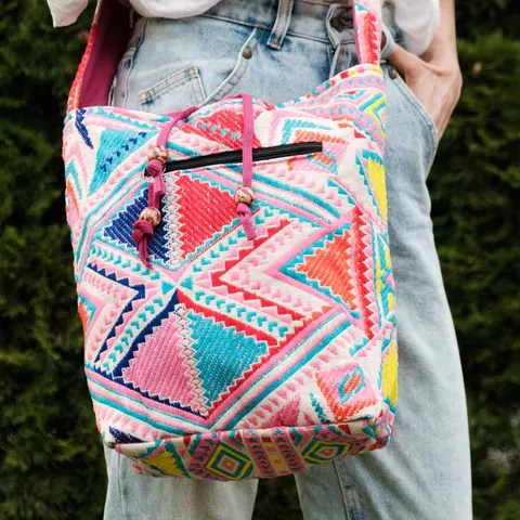 Kolorowa indyjska torba boho MARARI różowo - niebieska