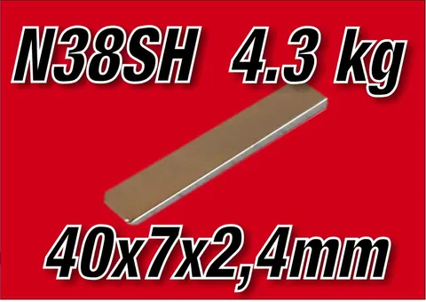 MPŁ 40x7x2,4 N38SH Magnes neodymowy płytkowy