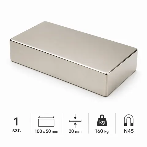 MPŁ 100x50x20 N45 Magnes neodymowy płytkowy