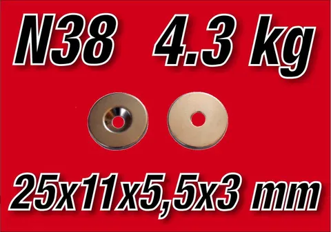 MP 25x11/5,5x3 N38 Magnes neodymowy pierścieniowy