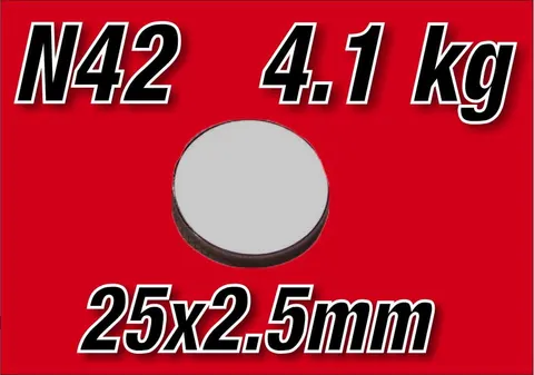 MW 25x2,5 N42 Magnes neodymowy walcowy