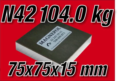 MPŁ 75x75x15 N42 magnes neodymowy płytkowy