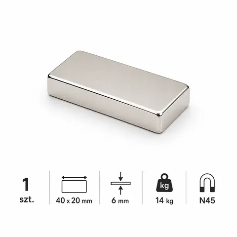 MPŁ 40x20x6 N52 magnes neodymowy płytkowy