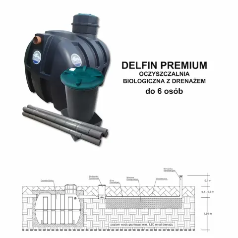 Oczyszczalnia Delfin 3000 Premium Komplet 48 m drenażu