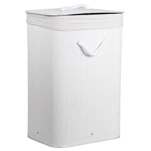 Kosz na pranie 60 l biały bambusowy z uchwytem Deco4Home