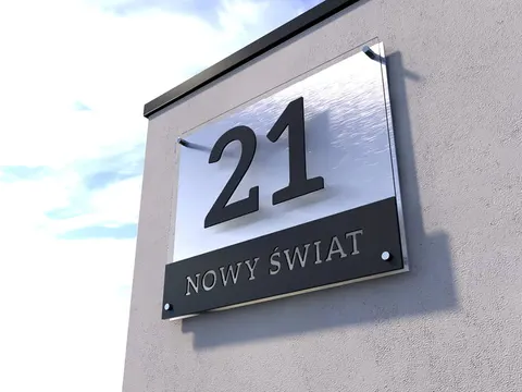 Srebrna tabliczka adresowa na dystansach 3D