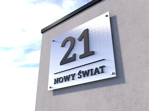 Tabliczka adresowa na dystansach SREBRNA 3D