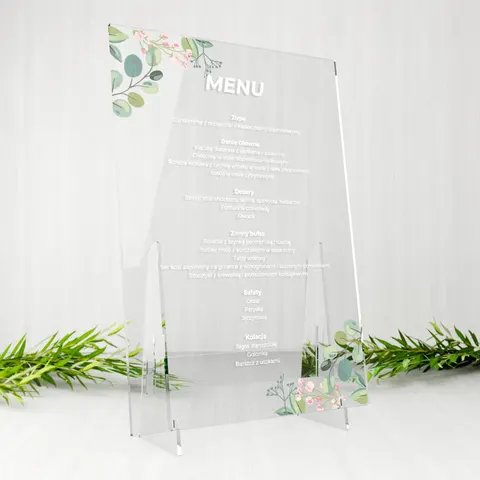 Menu weselne na stół na plexi - Pąki kwiatów