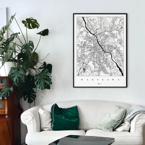 Warszawa - plakat z mapą miasta - biała