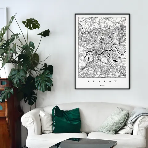 Kraków - plakat z mapą miasta - biała