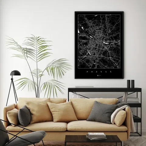 Poznań - plakat mapa miasta - czarna