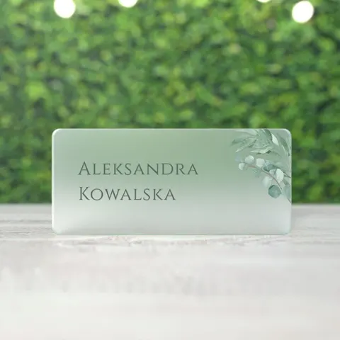 Satynowe winietki ślubne z plexi - Eukaliptus