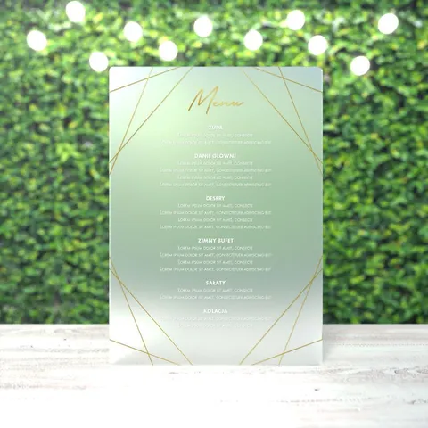 Satynowe menu weselne z plexi - Geometryczny