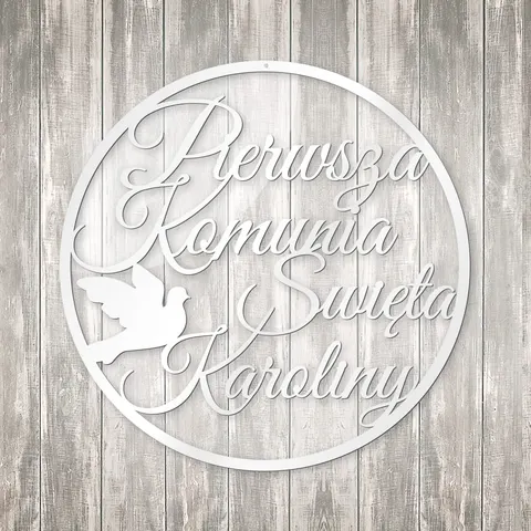 Koło dekoracyjne z napisem - Komunia Święta - gołąbek II