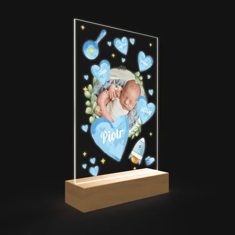 Metryczka na podstawce LED Chłopiec