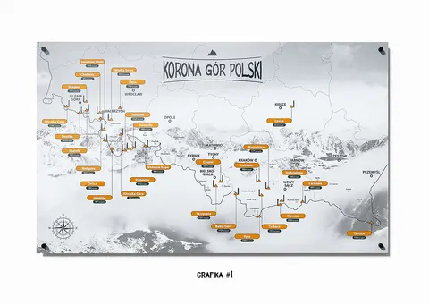 Mapa - Korona Gór Polski ze znacznikami