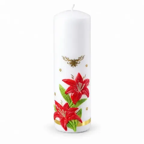 ŚWIECA OKOLICZNOŚCIOWA - JUBILEUSZ KWIAT LILII, WYS.24cm / ŚR.7cm