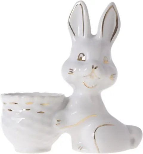 Kieliszek ceramiczny zając na jajko biały -złoty pasek