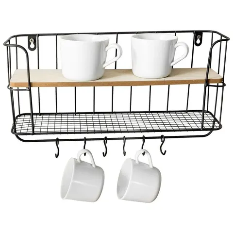 Półka kuchenna z wieszakami ścienna metalowa do przechowywania czarna 530828 Orion