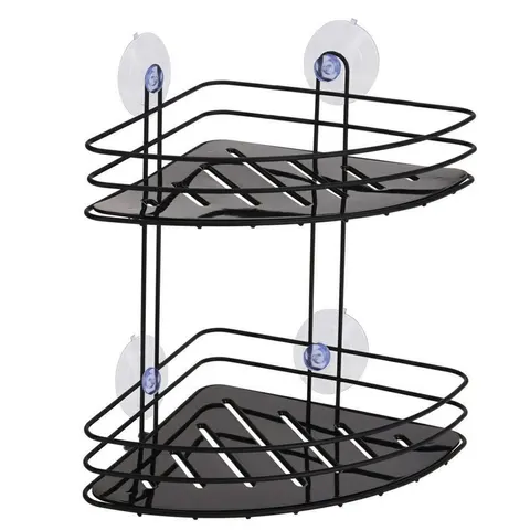 Półka łazienkowa narożna 2-poziomowa czarna na przyssawki 20x20xh26cm Deco4Home