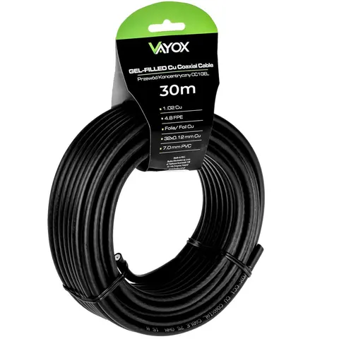 Przewód koncentryczny 1.02 Cu + 32x0.12mm Cu CC1-30GEL czarny Vayox 30m