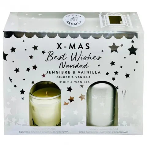 LA CASA DE LOS AROMAS X-MAS Zestaw Świąteczny IMBIR WANILIA, patyczki zapachowe 100 ml + świeca 65 g
