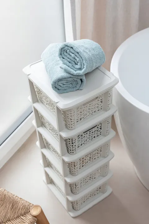 Regał z 5 koszykami Bamboo antyczna biel BRANQ