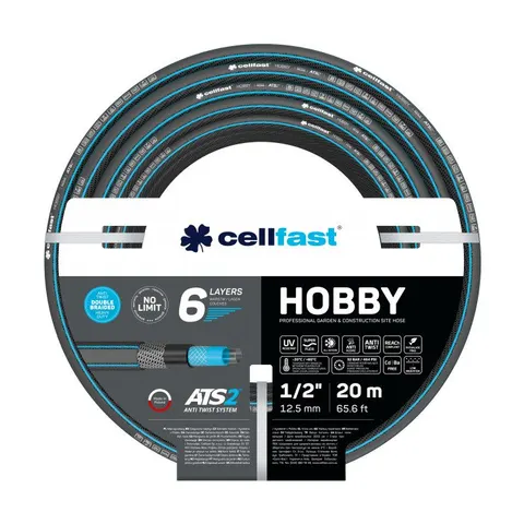 Wąż ogrodowy HOBBY ATS 1/2" 25m Cellfast 16-200 6-warstwowy, nieskręcający się, podwójny oplot, odporny na UV, bardzo wytrzymały