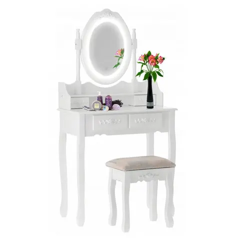 Toaletka biała kosmetyczna z lustrem LED + taboret 5666 PHO3992LED CHOMIK