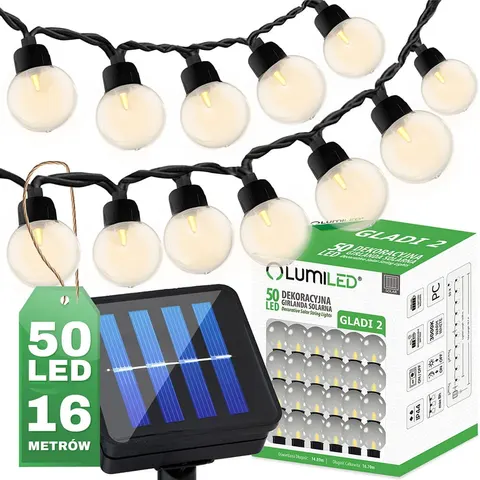 Girlanda solarna ogrodowa GLADI 2 50LED G40 16,7 m LUMILED