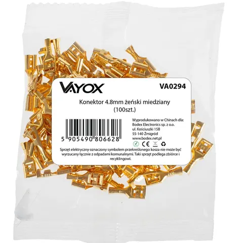 Konektor 4.8mm miedziany żeński (100szt) VA0294 Vayox
