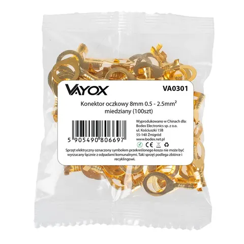 Konektor oczkowy 8mm 0.5 - 2.5mm2 miedziany (100szt.) VA0301 Vayox
